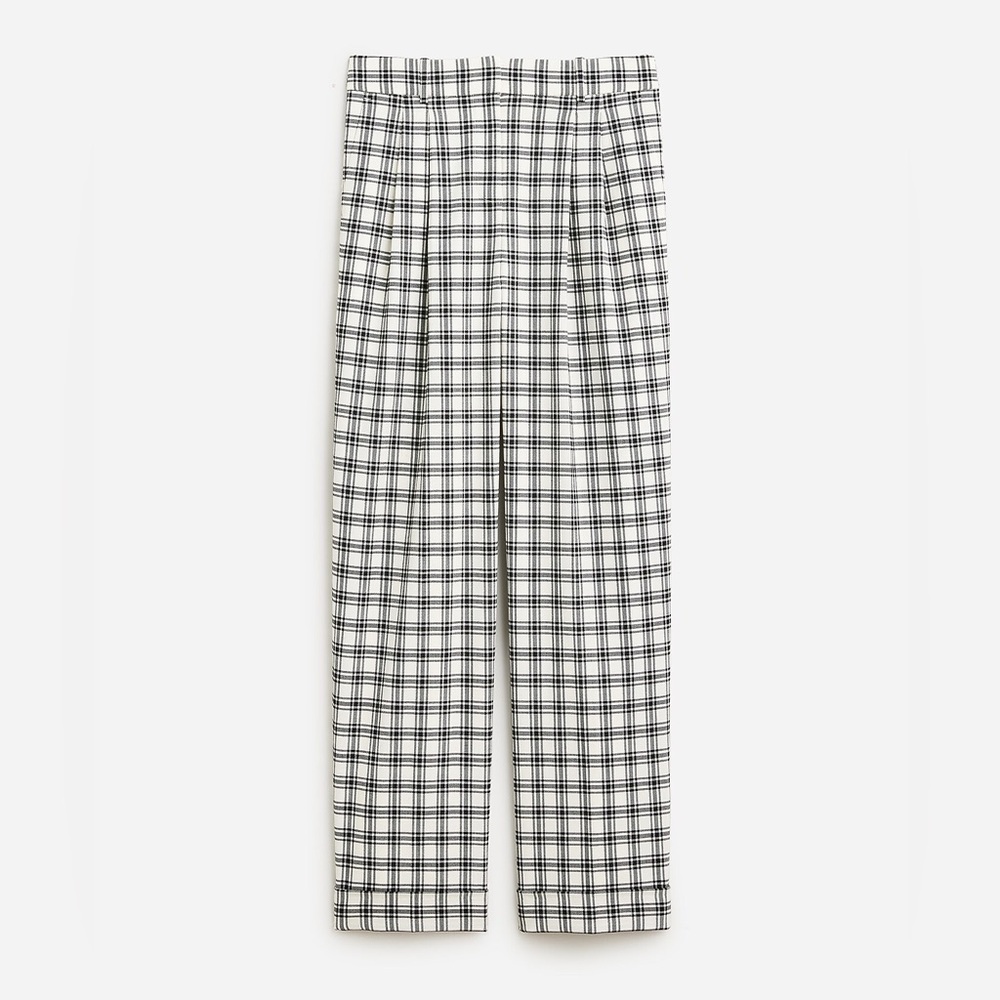 J. Crew Collection wide-leg essential pant plaid Italian city wool blend size 8